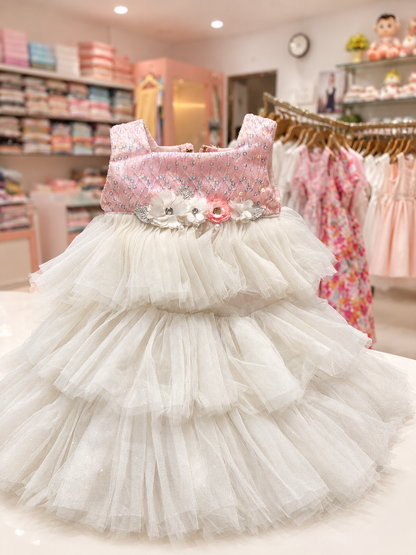 Elegant White Layered Party Dress for Baby Girls (1-4 Years)