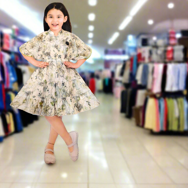 girls western stylish dress with legging , white& green ( Z 5)