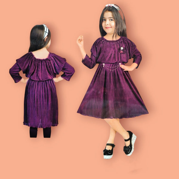 girls stylish western dress crush pattern with legging , wine / onion colour ( Z 20)