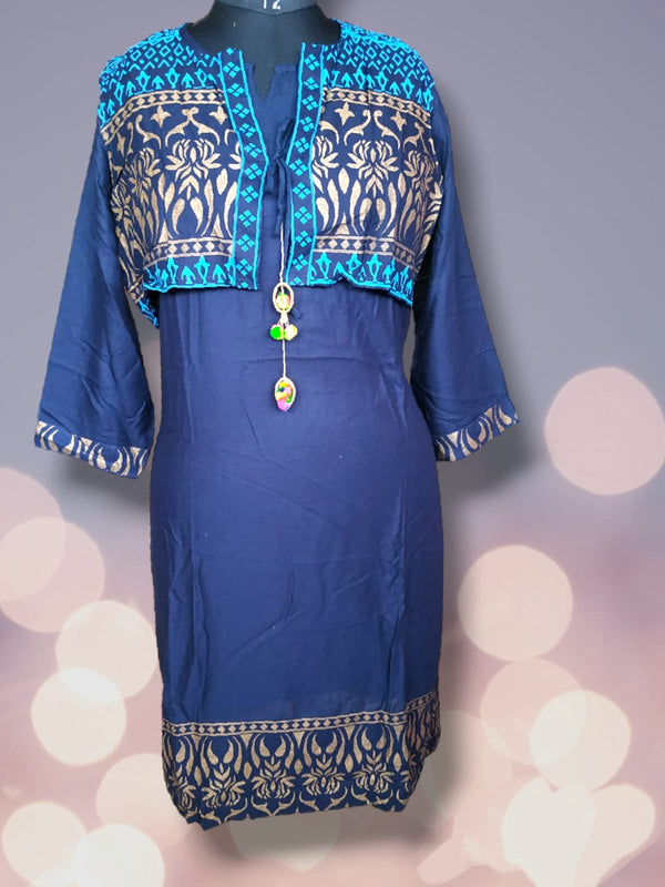 straight cut kurti, blue with jacket( Lst 42)