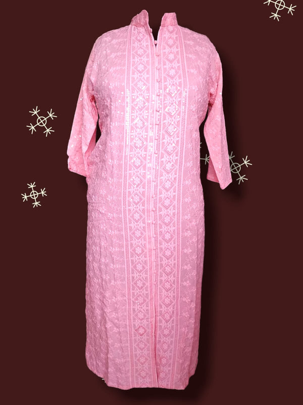straight cut kurti , partywear with thread work , pink( Lst 38)
