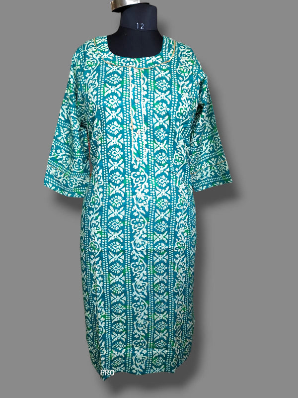 straight cut kurti vertical print blue /green ( Lst 36)