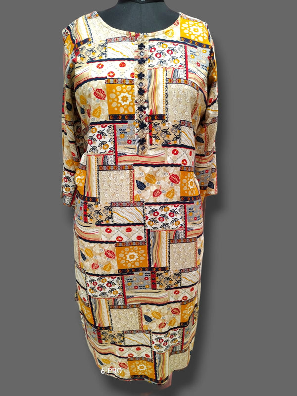 straight cut kurti offwhite with abstract design, plus size( Lst 31)