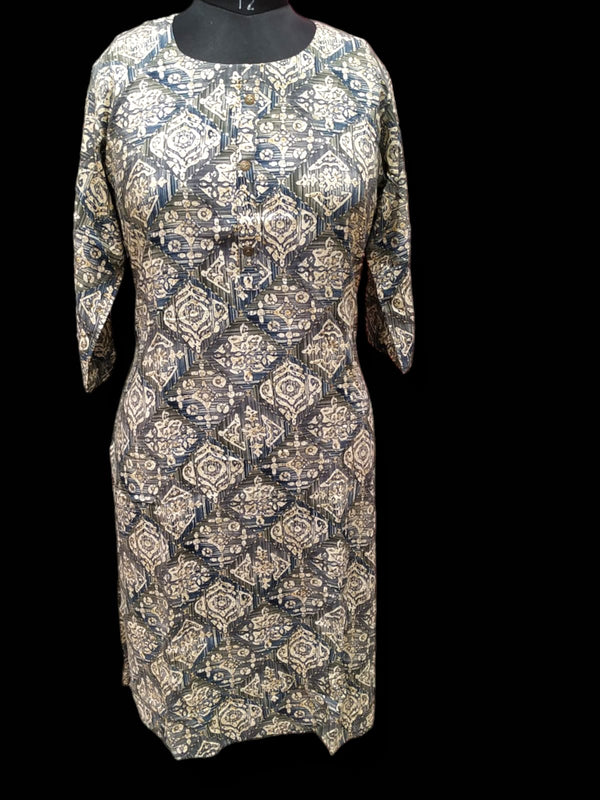 straight cut kurti , grey, print geometric pattern(Lst 26)