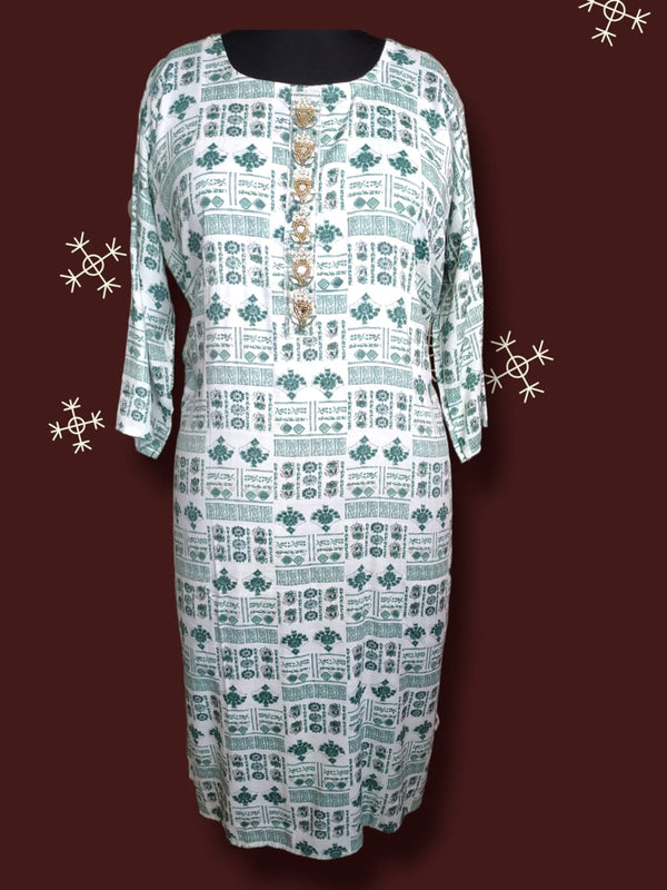 straight cut kurti white & green/ maroon print ( Lst 22)