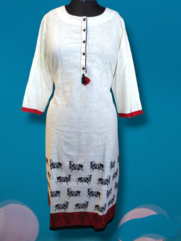 straight cut kurti , white ( Lst 21)