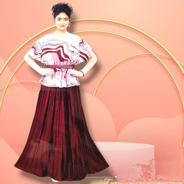 Girls indo western flayered long skirt and top , maroon ( mi 3 )