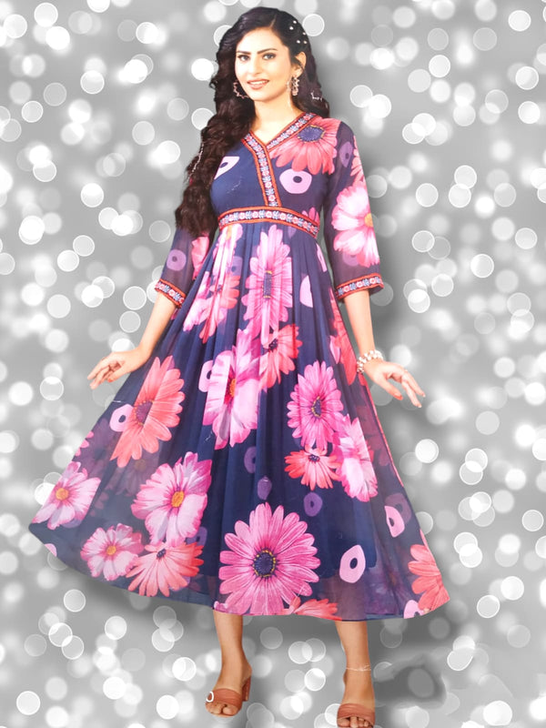 Flayered Umbrella gown, georgette blue( Lst 9)