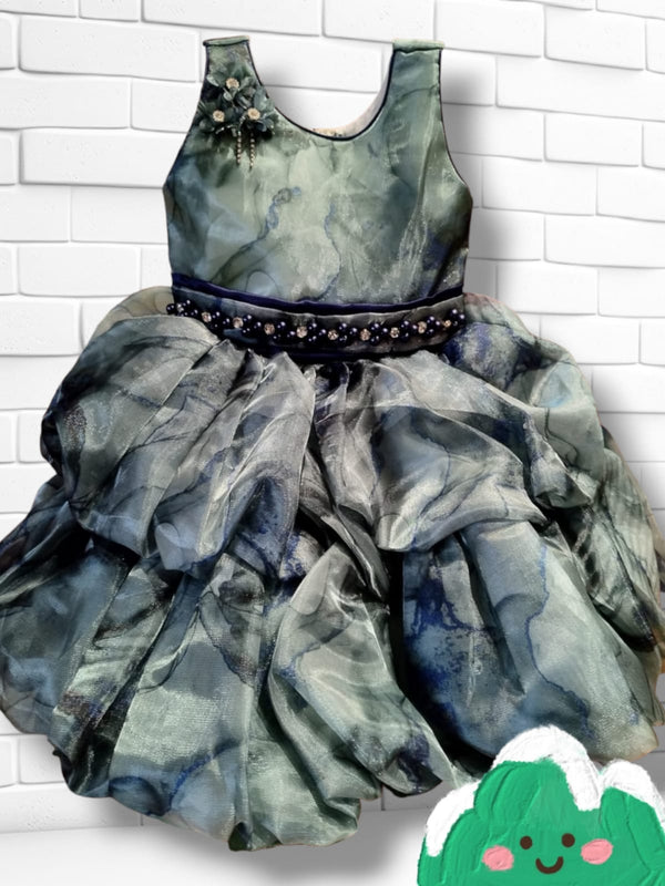 girls birthday / party frock , green organza , ( brb 4)