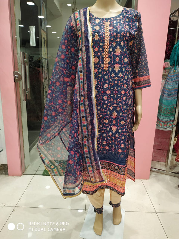 Women's kurti set with pant and dupatta, blue ( Lfst 49)