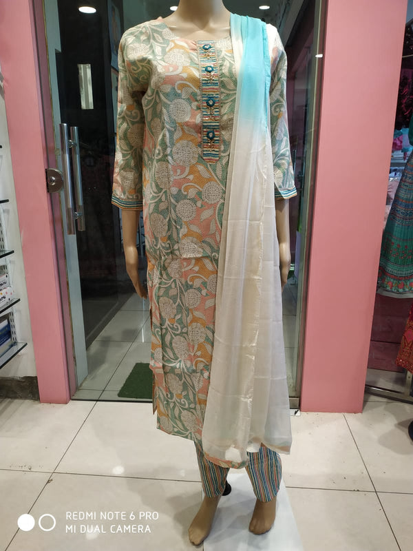 Women's kurti set with pant and dupatta, off white( Lfst 42)