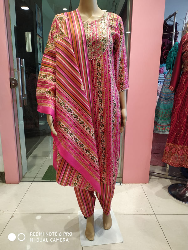 Women's kurti set with pant and dupatta, pink( Lfst 39)
