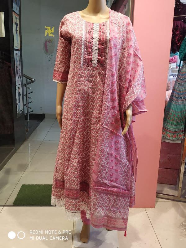 Flayered Umbrella 3 piece full set cotton, pink ( Lfst 18)