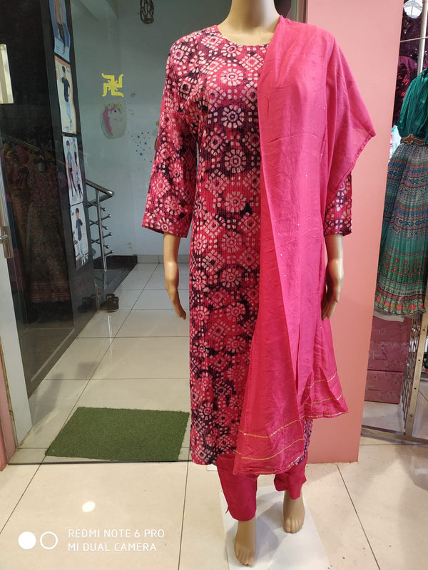 Women's kurti set with pant and dupatta, dark pink( Lfst 3)