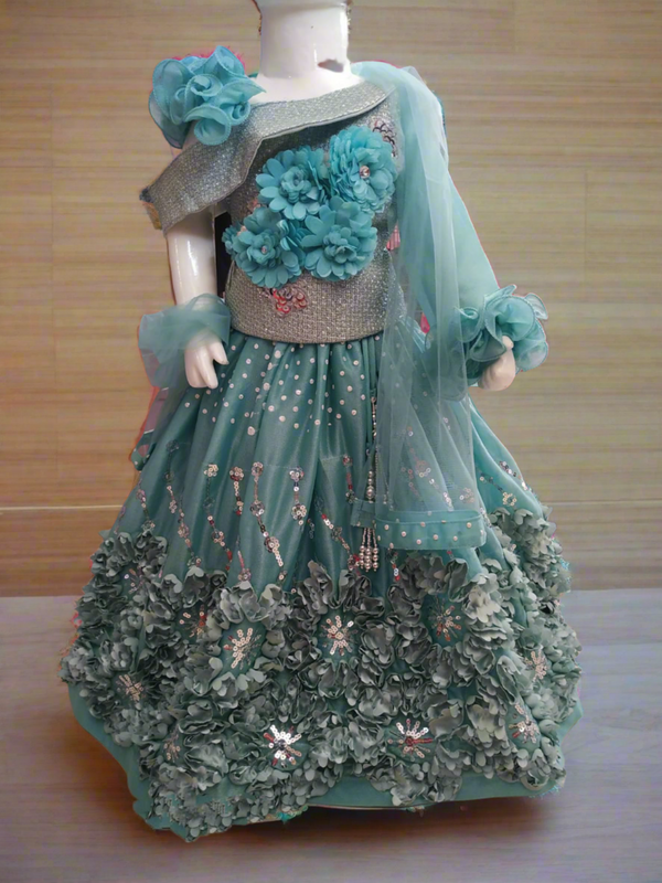 girls grand croptop for birthday party, blue ( brb 16)