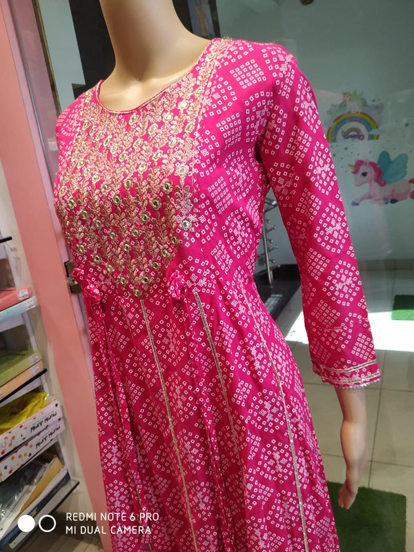 Flayered Umbrella gown, cotton bandhani print ( Lst 61)