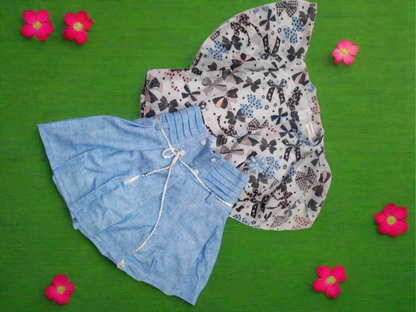Girls Floral Flutter-Sleeve Top & Skirt Co-ord Set - Blue