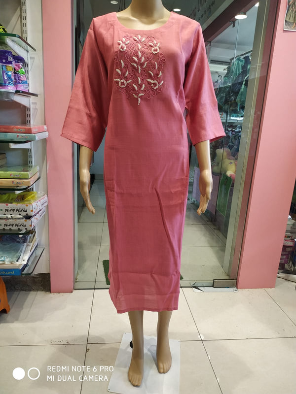 straight cut kurti ,partywear with work pink/ white( Lst 54)