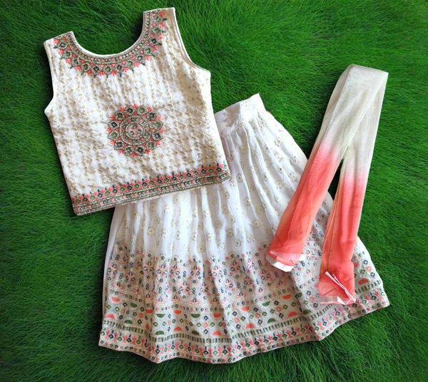 girls white colour lehanga with work ( e 25)
