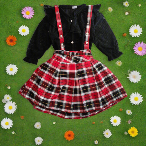girls stylish skirt -top set black &red ( wtbx 8)
