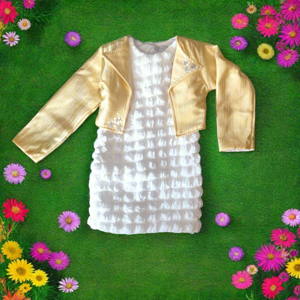 baby girl western , knee length, white with blue/yellow jacket( wtbx 10)