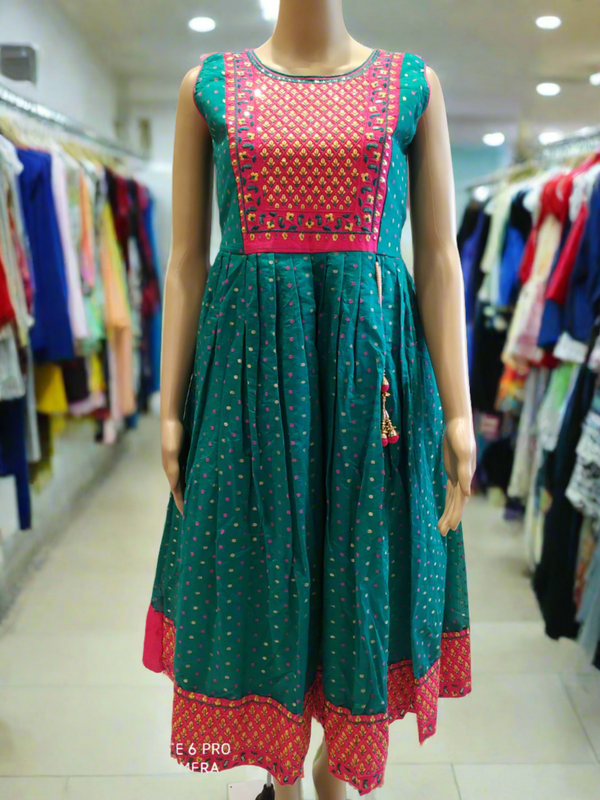 girls long frock , chanderi blue ( e 10)