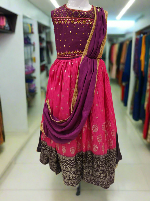 girls festive wear frock , purple with attach dupatta ( e 17)