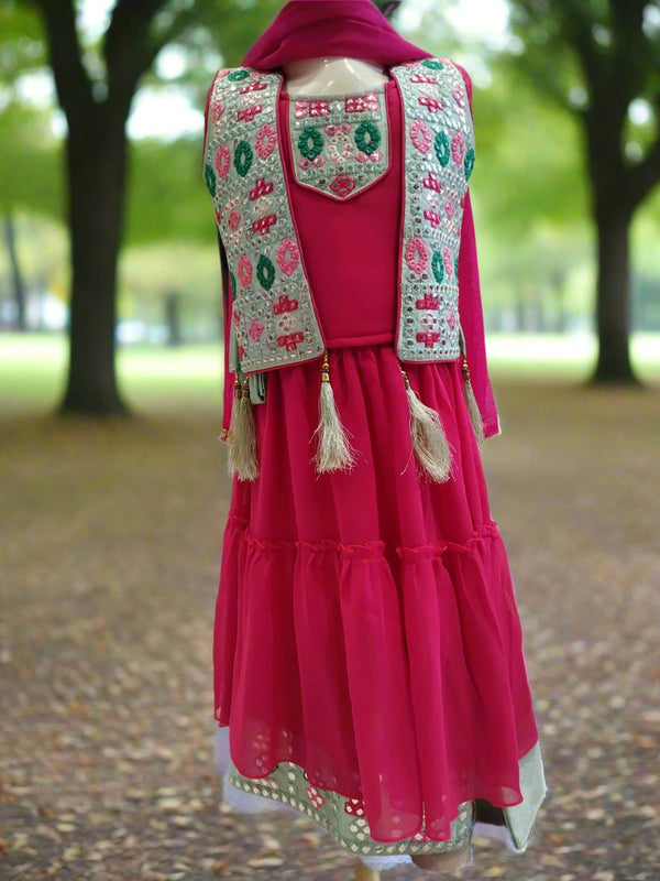 festive wear lehanga with jacket and dupatta, pink/ blue ( e 75)