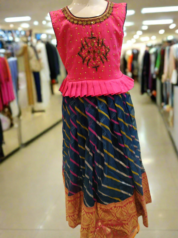 girls festive wear , beautiful frock/ gown, pink& navy blue ( e 44)