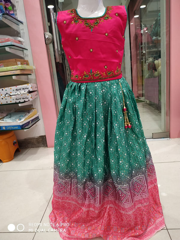 festive wear , beautiful frock/ gown, pink & green ( e 74)