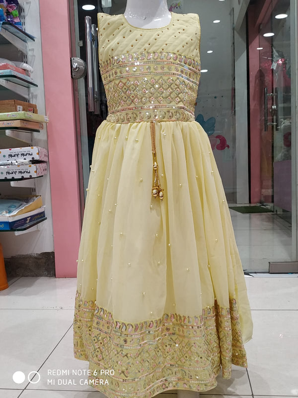 festive wear , beautiful frock/ gown , lemon yellow ( e 68)
