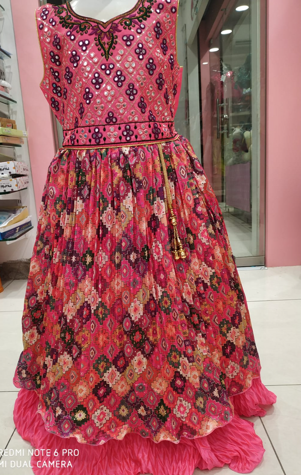 festive wear , beautiful frock/ gown , pink flayered ( e 63)