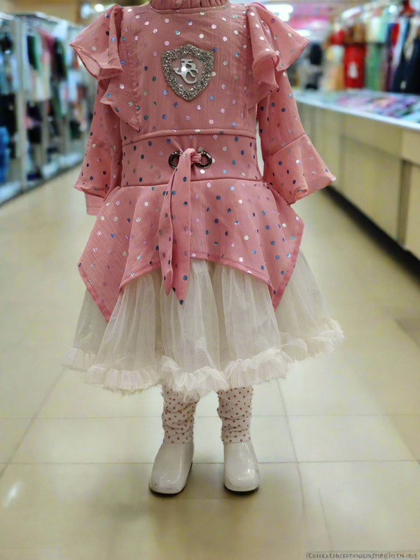 girls western with legging , pink &white ( wtbx 1)