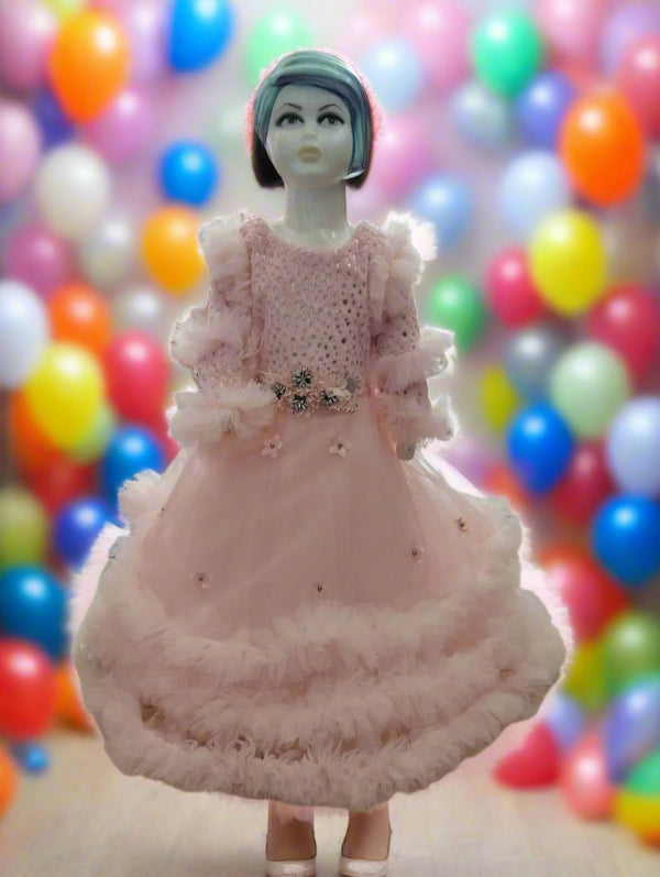 girls beautiful party frock long , baby pink, ( prbx 62)