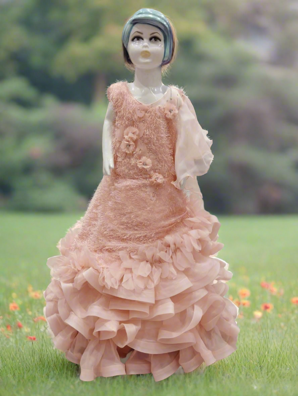 girls birthday frock , full frills barbie look, colour peach ( prbx 52)