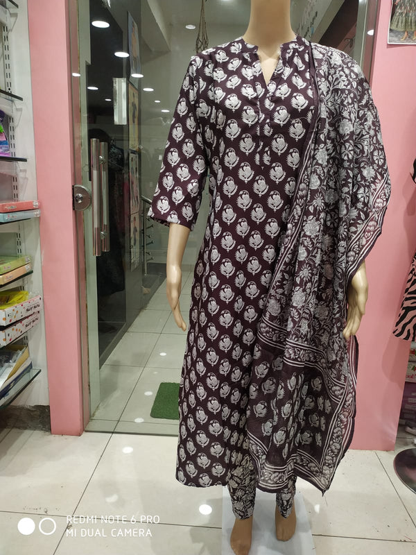 Women's kurti set with pant and dupatta, black( NL 8)