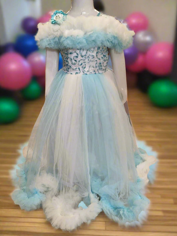 party frock , white and skyblue shaded ( pfr 9)