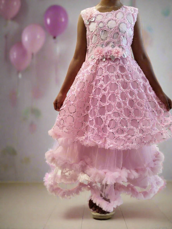 Girls Ruffle Layered Net Party Frock for Tweens/preteens