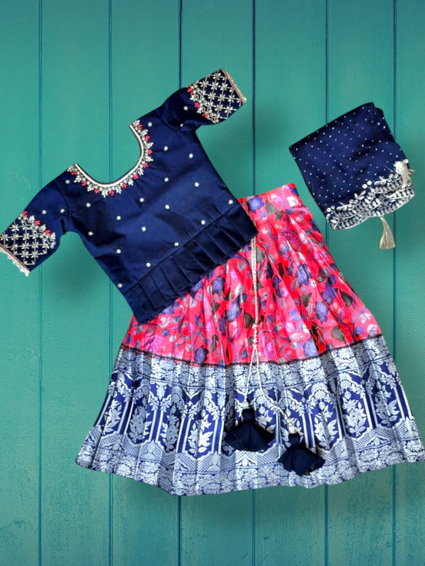 Girls Blue and Pink Traditional Festive Wear Lehanga Choli