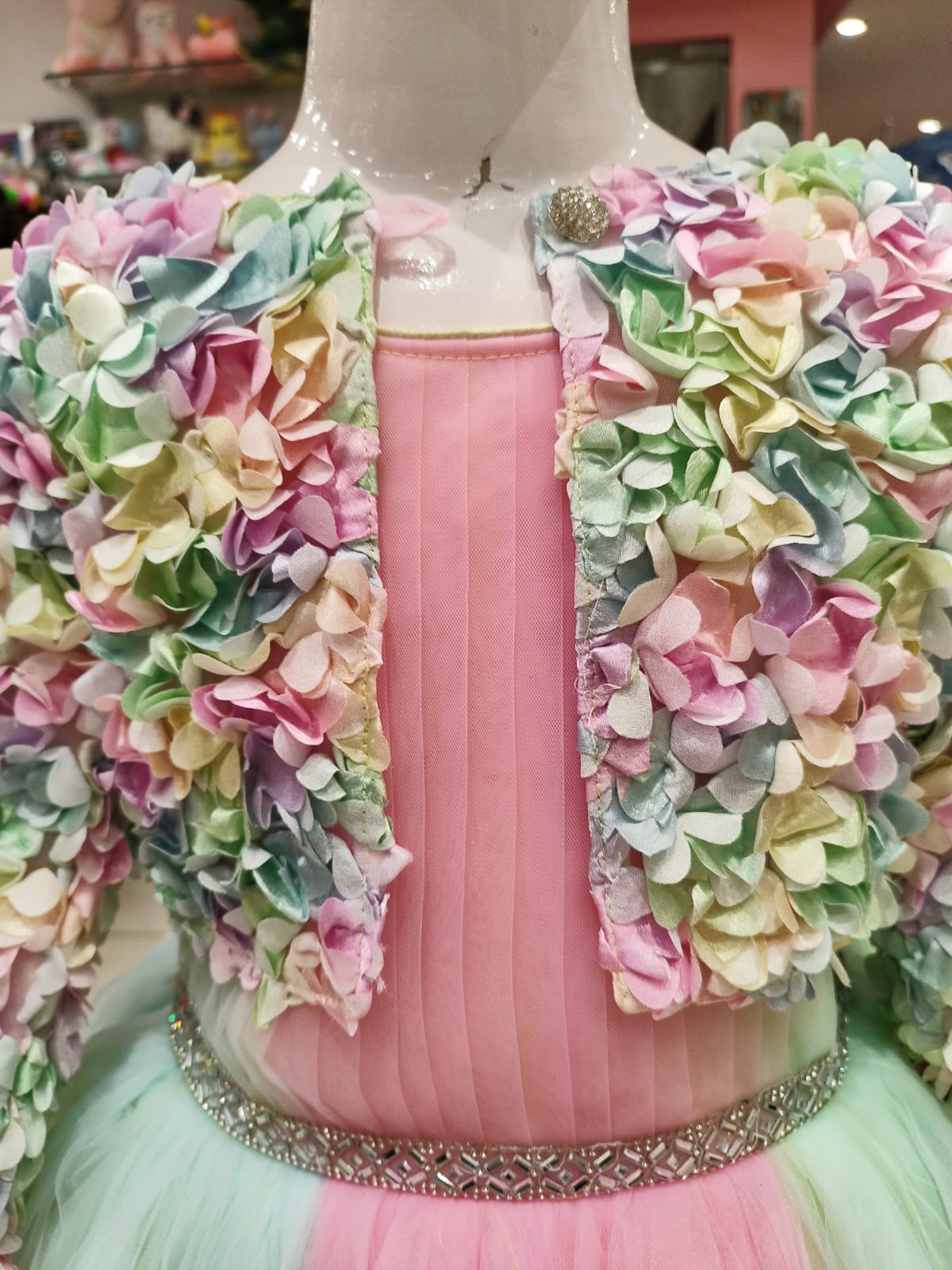 Rainbow birthday frock with flower coat (brb 12)