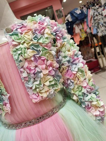 Rainbow birthday frock with flower coat (brb 12)