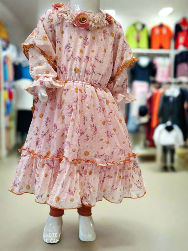 girls beautiful western dress with legging , peach and light brown ( Z 18)