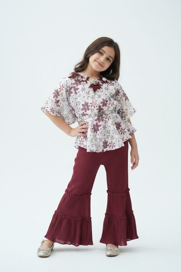 Girls Indo-Western Floral Top and Palazzo Co-ord Set | Sizes 6-8Y