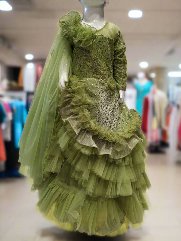 Party frock, frill frock, green ( pfr 2)