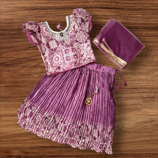 Girls Purple Traditional Crinkle Lehenga Choli Festive Set