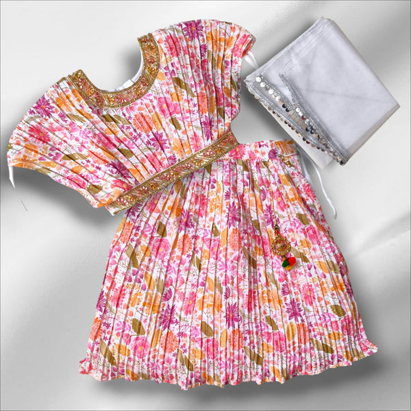 Girls Pink and Peach Floral Traditional Festive Lehenga Choli Set