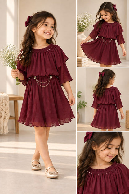 Girls Knee Length Western Flared Dress with Complimentary Leggings | Sizes 2-10Y