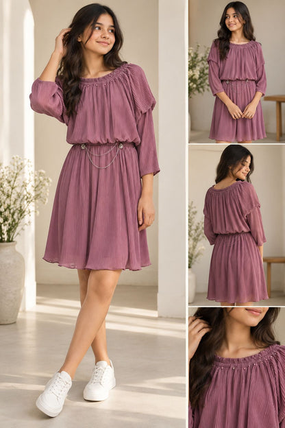 Girls Knee Length Western Flared Dress with Complimentary Leggings | Sizes 2-10Y