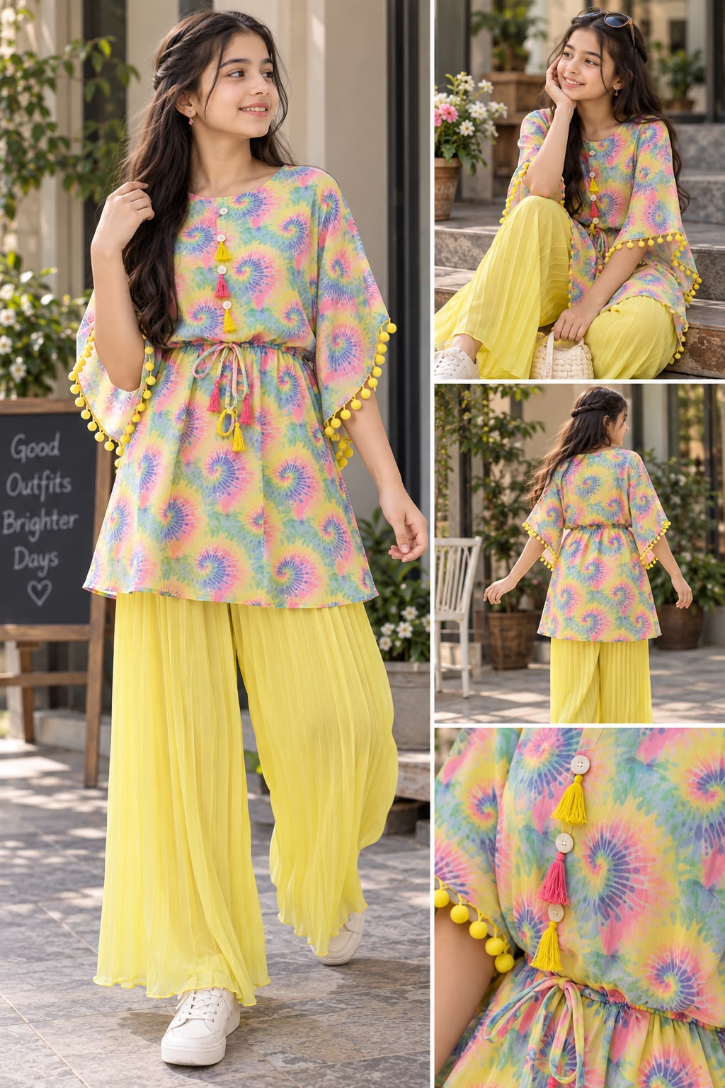 Girls Lemon Yellow Layered Peplum Top & Wide-Leg Palazzo Co-ord Set | Sizes 8-10Y