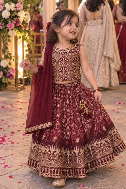 Girls Red Embroidered Ethnic Lehenga Choli Set with Dupatta (2-3Y)